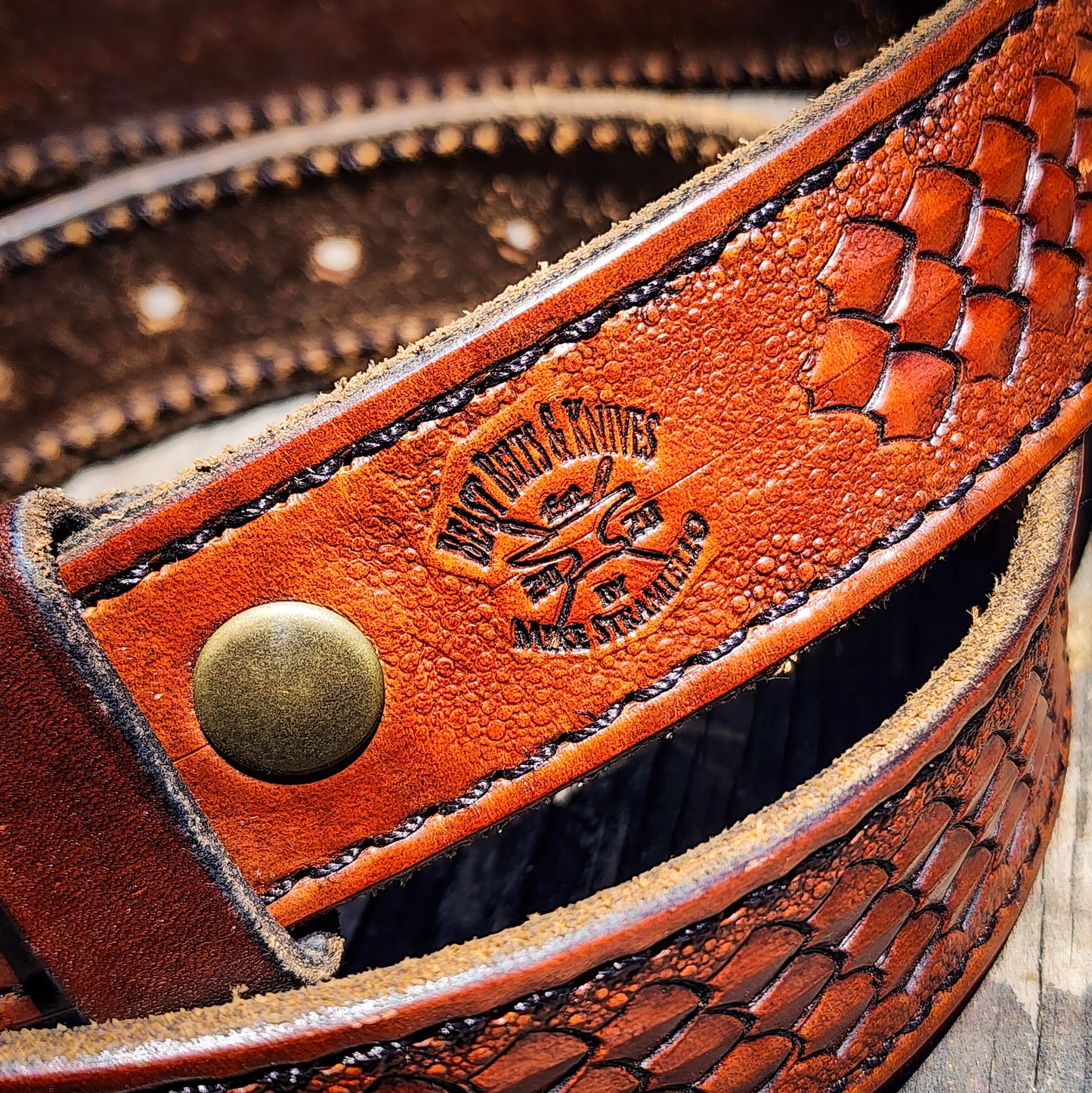 Hand Stamped Hermann Oak Leather Belt - Scale Pattern