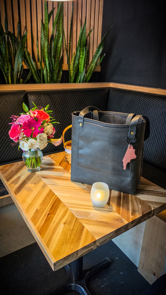Charcoal Lizard Skin Leather Tote Bag