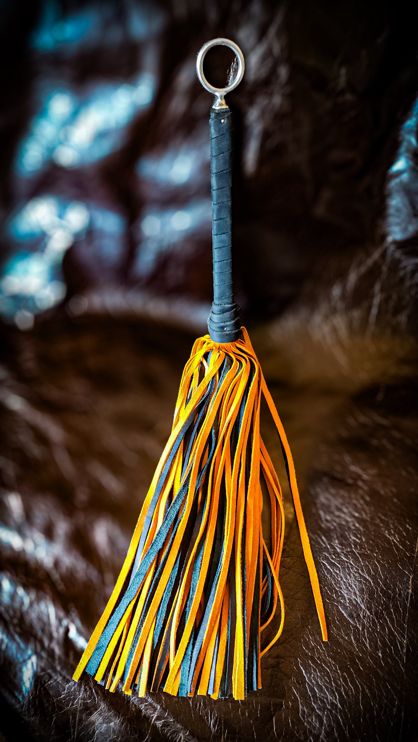 Halloween Leather Flogger - Orange & Black Tassels