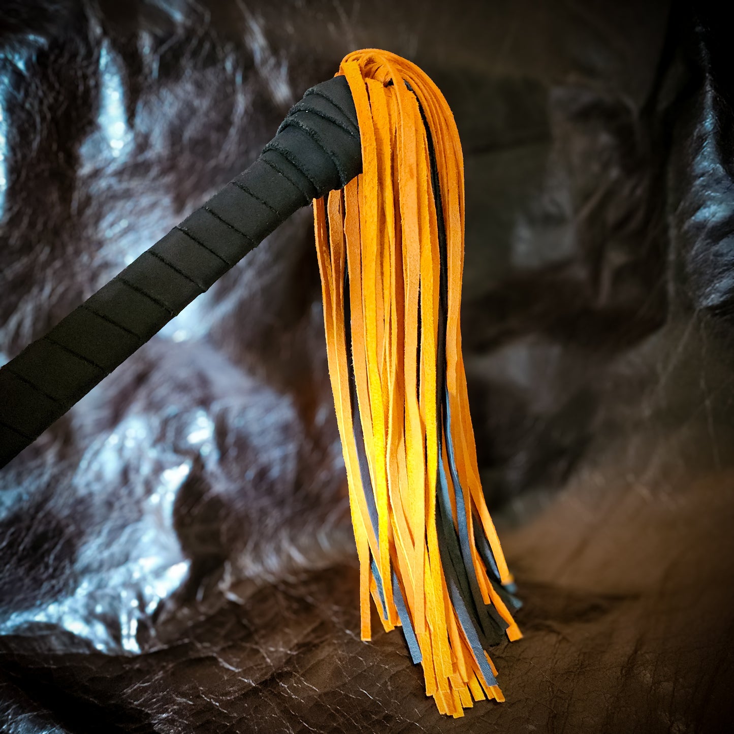 Halloween Leather Flogger - Orange & Black Tassels