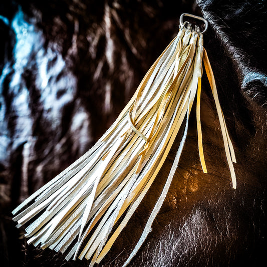 White and Gold Leather Flogger with D-Ring Handle
