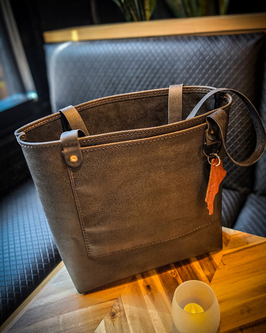 Charcoal Lizard Skin Leather Tote Bag
